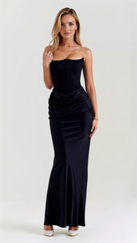 Claudette | Damen Korsett Maxikleid Hochzeitsgast Festlich Elegant Taille in Schwarz