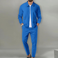 Luca | Herren Trainingsanzug Set Jacke und Hose Waffelstruktur in Blau