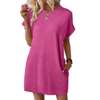 Clariss | Damen T-Shirt Kleid Kurzarm Rundhals Mini Sommer in Rosarot