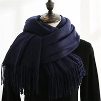 Designer-Schal mit Quasten | Warmer und weicher Kaschmir in Schwarz Blau