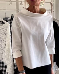 Damenbluse mit Wasserfallkragen 3/4-Arm in Weiß