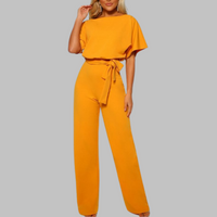 Amber | Damen Overall Fledermausärmel Bindegürtel Weites Bein in Gelb