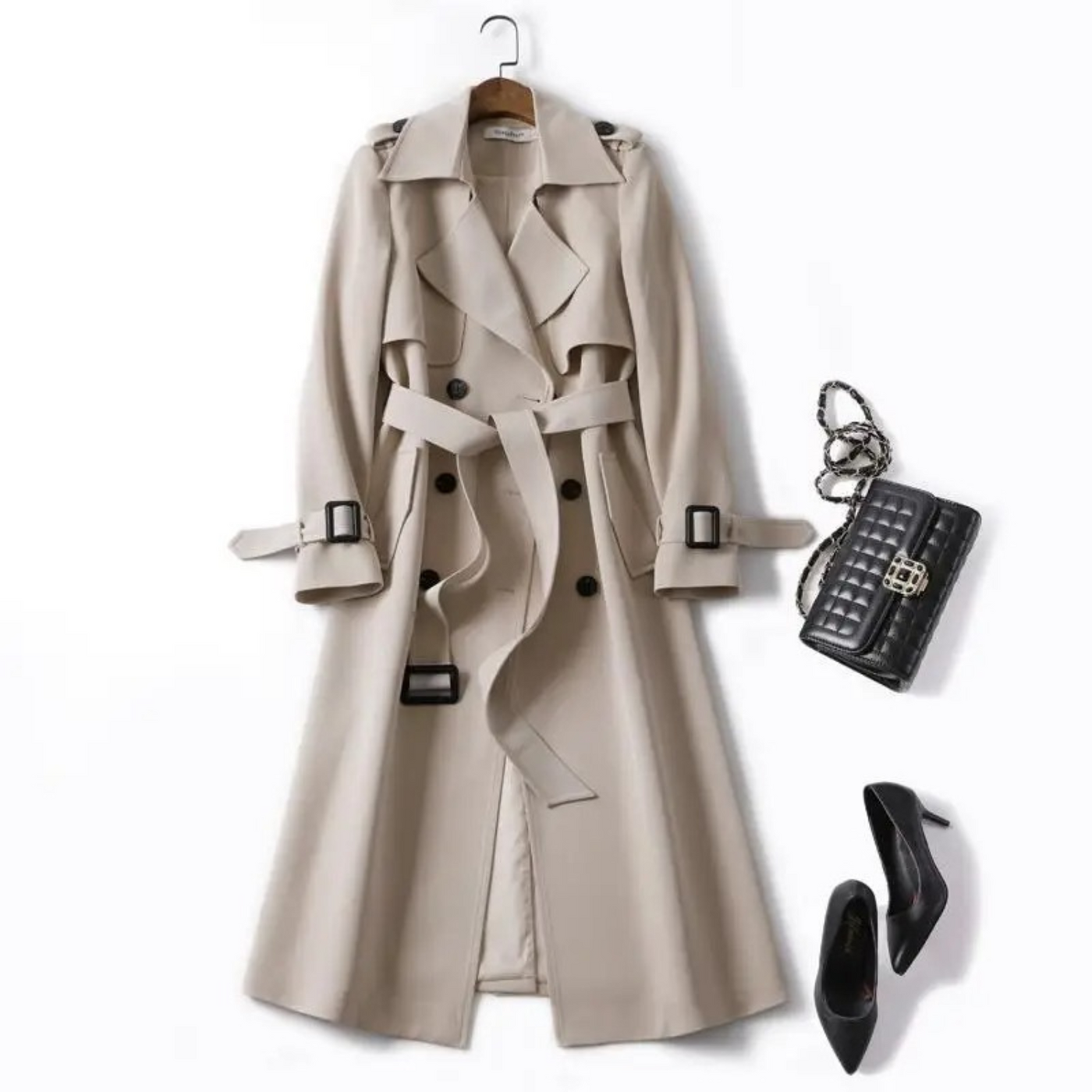 Eleganter Langer Trenchcoat mit Schnürung für Damen | Ideal für den Winter