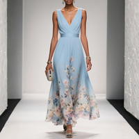 Britta | Damen Florales Maxikleid Hochzeitsgast Romantic Elegant Sommer in Hellblau