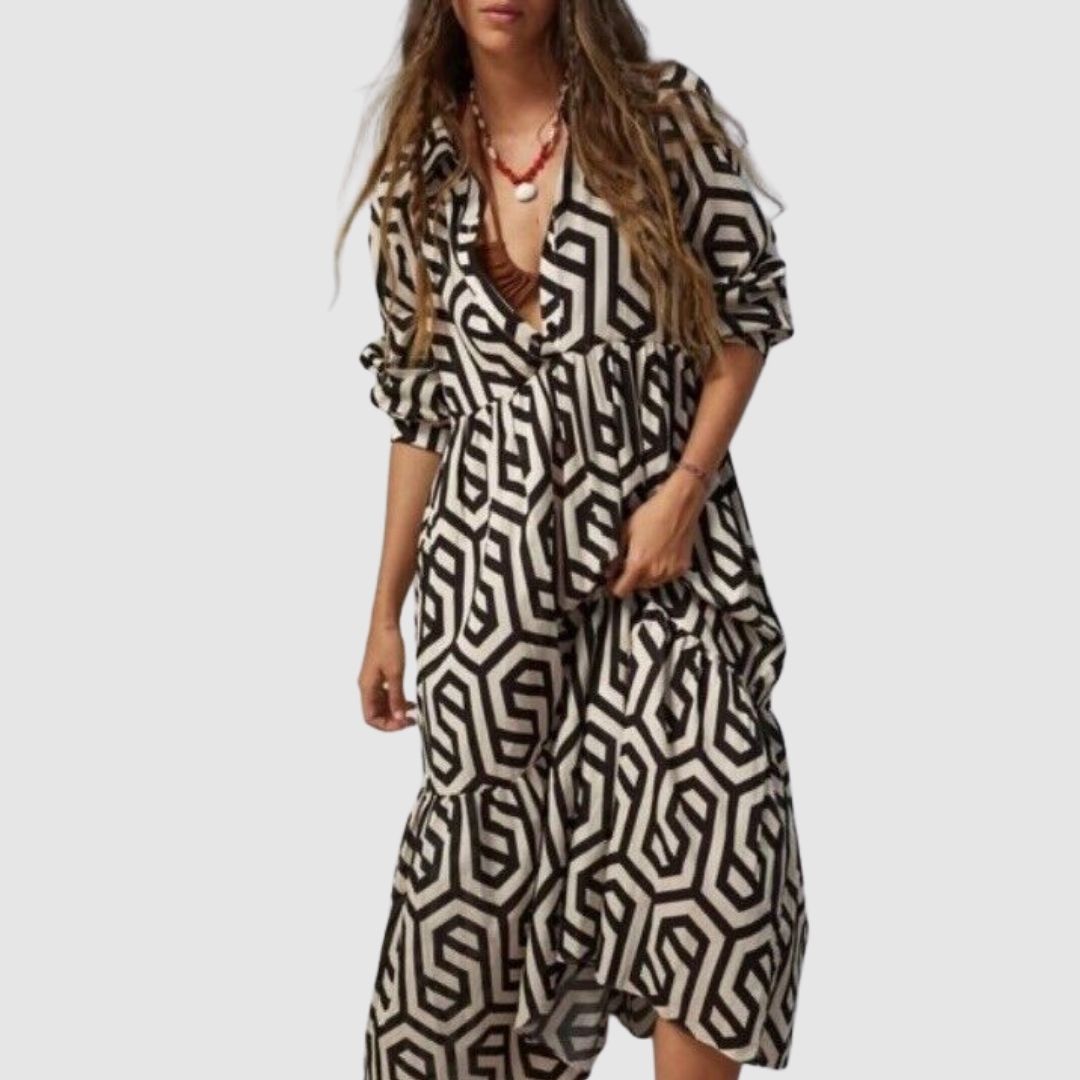 Adelona | Langärmliges Kleid mit geometrischem Muster