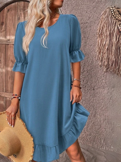 Damen-Sommerkleid mit Rundhalsausschnitt und Rüschenärmeln