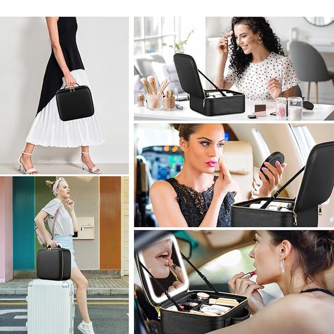 Fudus - Tragbare Kosmetiktasche mit LED-Licht und Spiegel