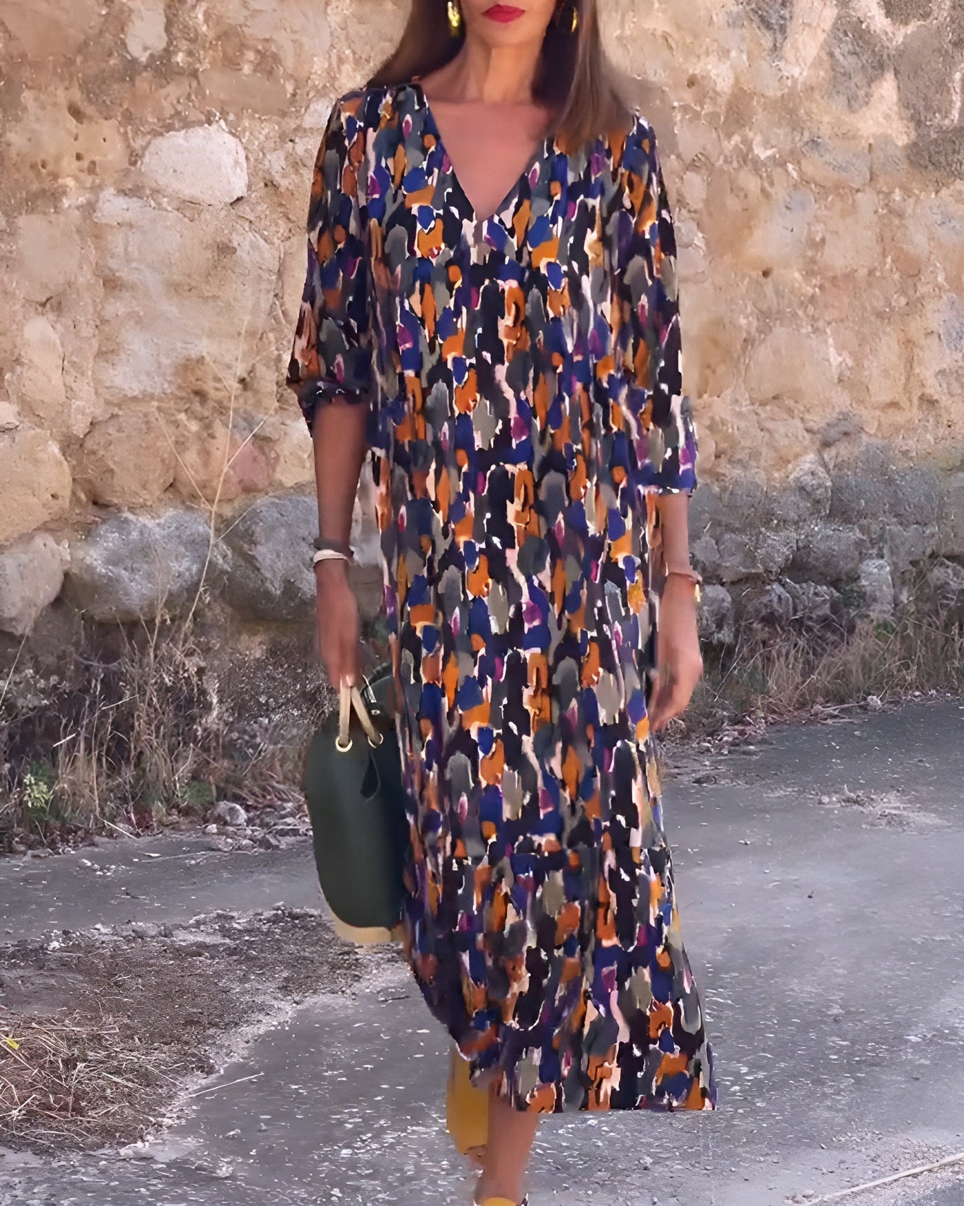 Nathalie™| Kleid mit V-Ausschnitt und Retro-Print