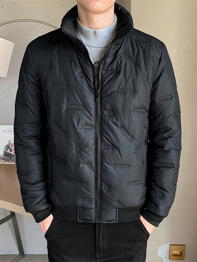 Lässige schwarze Baumwoll-Steppjacke mit Stehkragen und Reissverschluss für Herren | Ideal für den Winter