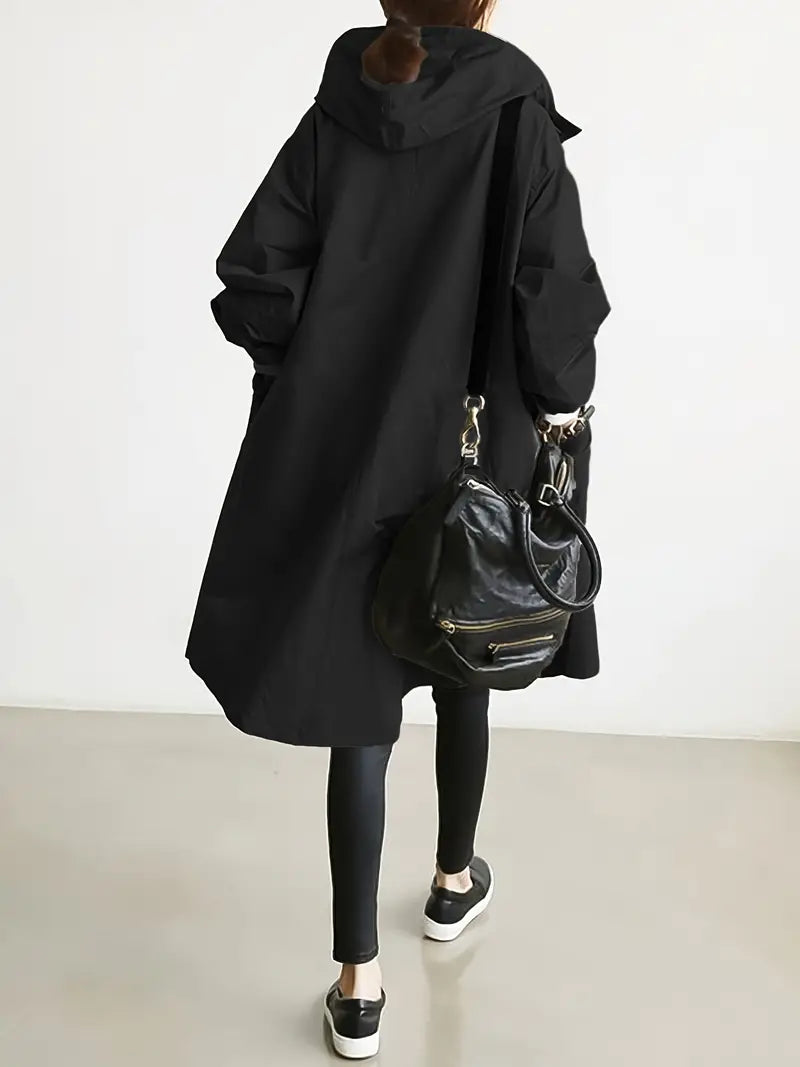 Stylische Taillierte Regenjacke mit Knöpfen und Kapuze für Damen | Ideal für den Winter