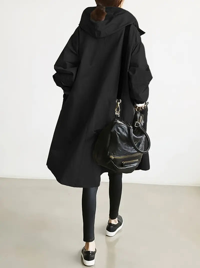Stylische Taillierte Regenjacke mit Knöpfen und Kapuze für Damen | Ideal für den Winter