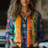 Maya | Fließende Boho Hemdbluse in Mehrfarbig