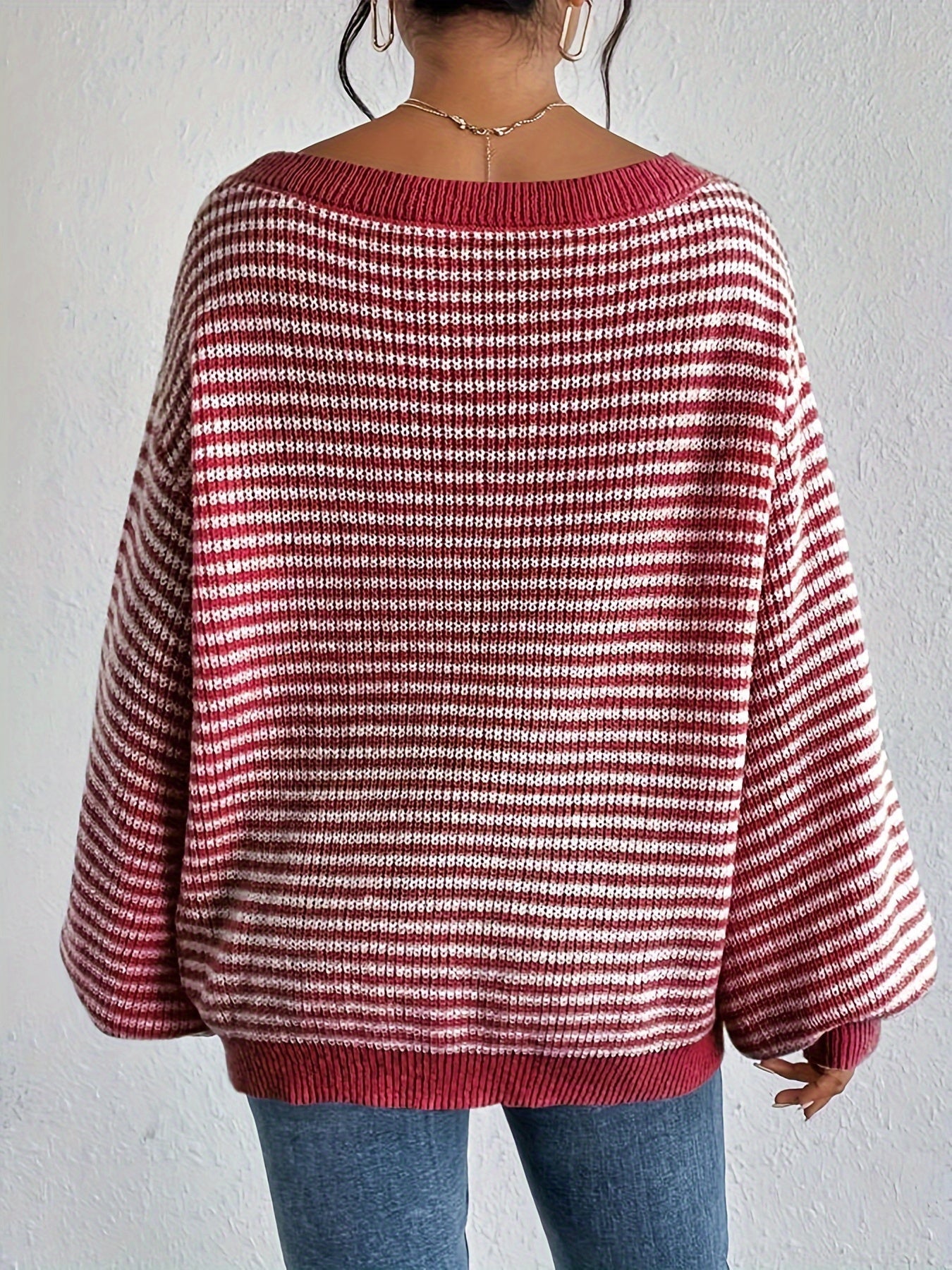 Lässiger Oversized Strickpullover aus Baumwolle mit Streifen und Elastischem Stoff für Damen | Ideal für den Winter