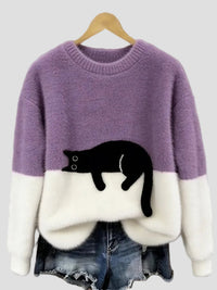 Luna | Damenpullover mit Katzenmotiv in Lila