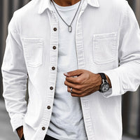 Bryce | Herren Langarm-Overshirt mit Taschen und Knöpfen in Weiß