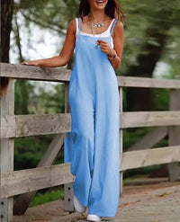 Elfriede | Damen Leinenjumpsuit Latzhose Wide-Leg-Pants Träger Hosenanzug in 2