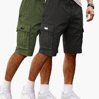 Herren-Cargoshorts im 2er-Pack mit Taschen, bequeme Passform in Schwarz | Armeegrün