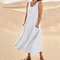 Tina™ - Sommer Leinenkleid in Weiß