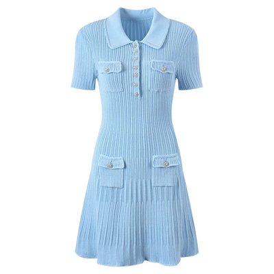 Pipay | Gebreite Kleid mit Kurzen Ärmeln, Polokragen und Schlanker Passform