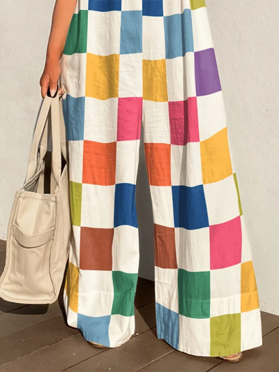 Yezzi | Stilvolle Jumpsuits mit Karomuster und Weiten Beinen