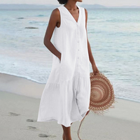 Lyra | Damen Sommerkleid V-Ausschnitt Leicht Feminin Romantic Casual in Weiß
