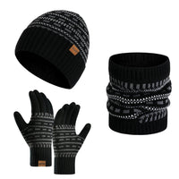 3-teiliges Winterset mit Mütze, Handschuhen und Schal in Schwarz