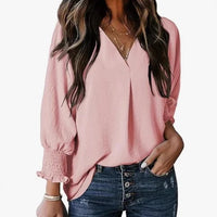 Damen Bluse Kurzarm | V-Ausschnitt Sommer Bluse Elegant & Casual in Hellrosa