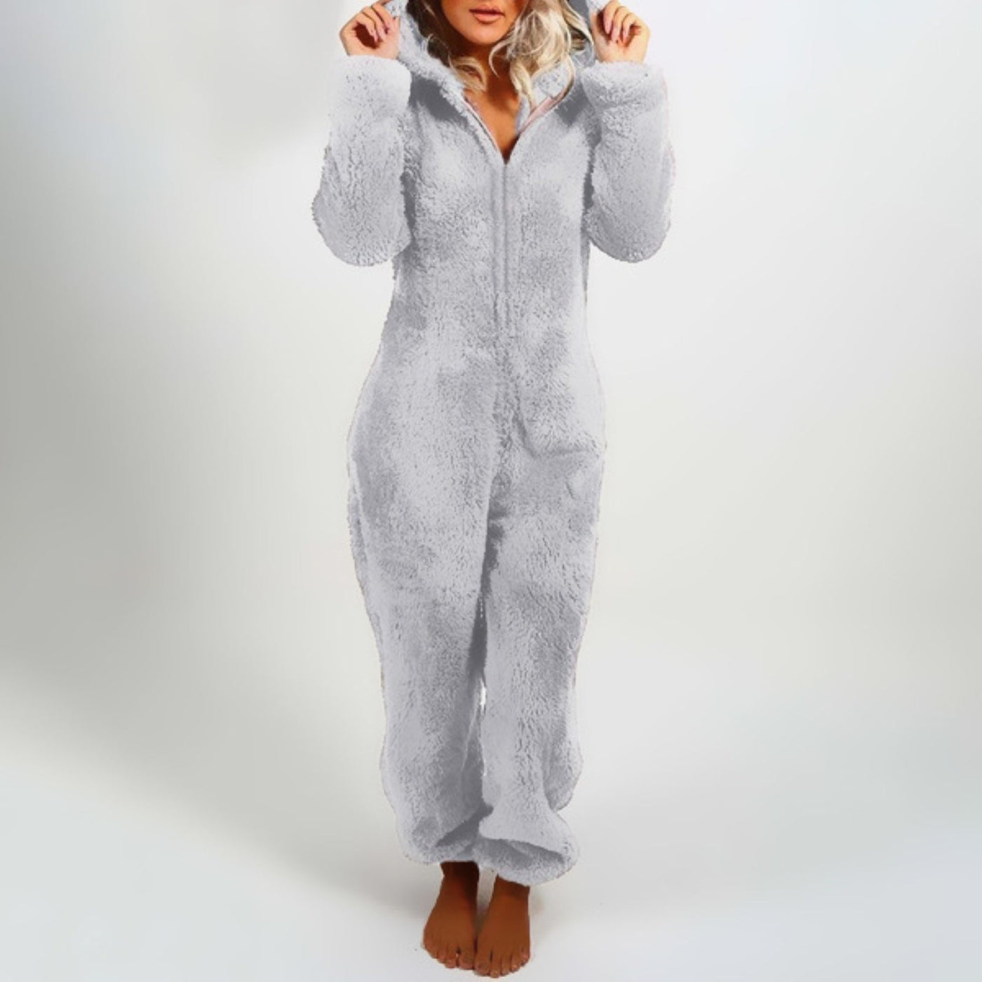 Grauer Fleece-Jumpsuit - Nora