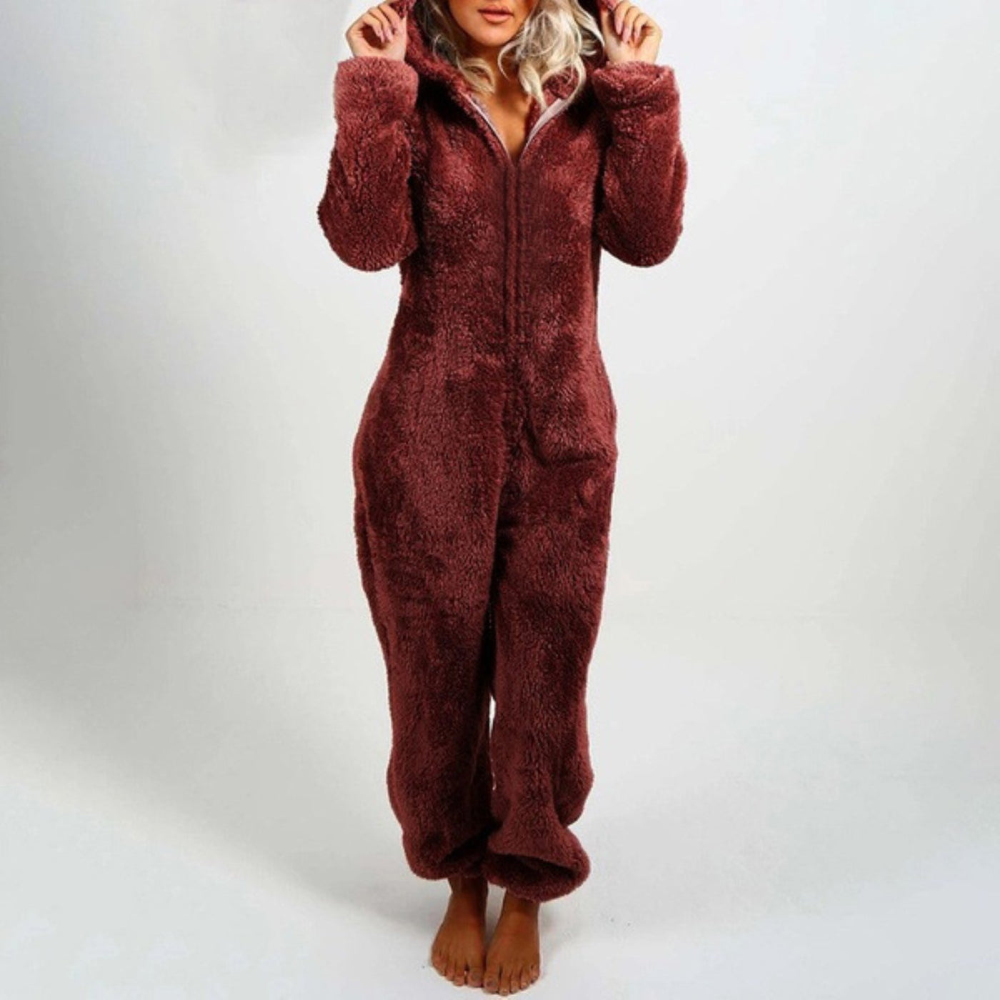 Grauer Fleece-Jumpsuit - Nora