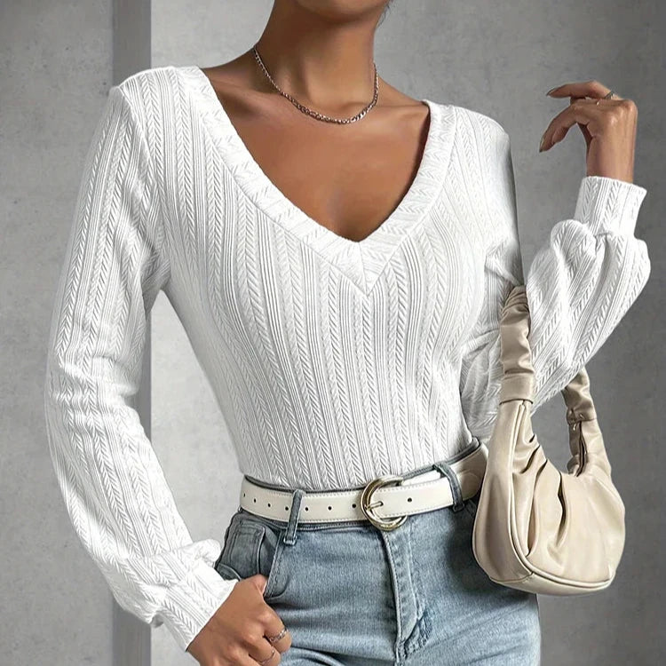 Avenela® | Stilvoller herbstlicher weißer Slim-Fit-Body mit langen Ärmeln für Damen