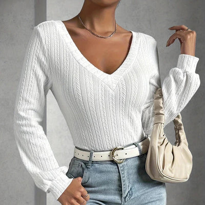 Avenela® | Stilvoller herbstlicher weißer Slim-Fit-Body mit langen Ärmeln für Damen