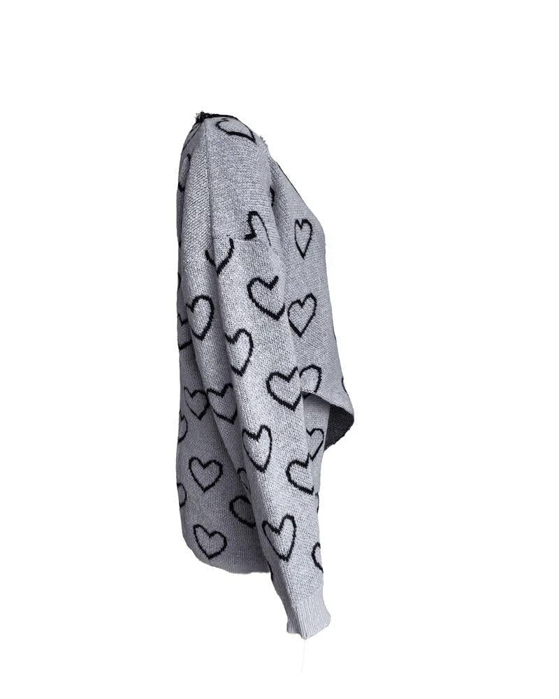 Herzmuster Spitze V-Ausschnitt Pullover Langarmpullover