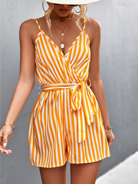 Damen Gestreifter Jumpsuit mit Gürtel für Sommer