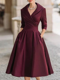 Lina - Midi-Kleid aus Satin in Bordeaux