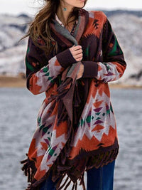Damen Wickelcardigan mit Fransen und langen Ärmeln in Rot
