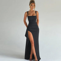 Aria | Elegantes Slip-Maxikleid mit offenem Rücken in Grau