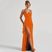 Aria | Elegantes Slip-Maxikleid mit offenem Rücken in Orange