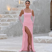 Aria | Elegantes Slip-Maxikleid mit offenem Rücken in Rosa