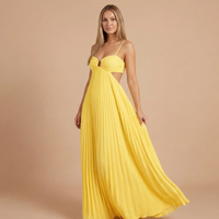 Nancy - Faltenrock Halter Cut-Out Maxikleid in Gelb