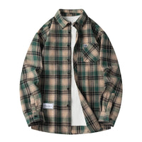 Ryder | Herren Flanellhemd Kariert Langarm Relaxed Fit Herbst in Grün-Beige