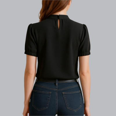 Inge™ | Schwarze Geplusterte Bluse Mit Gespleißten Ärmeln