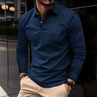 Deacon - Bequemes Langarm-Poloshirt für Herren in Blau
