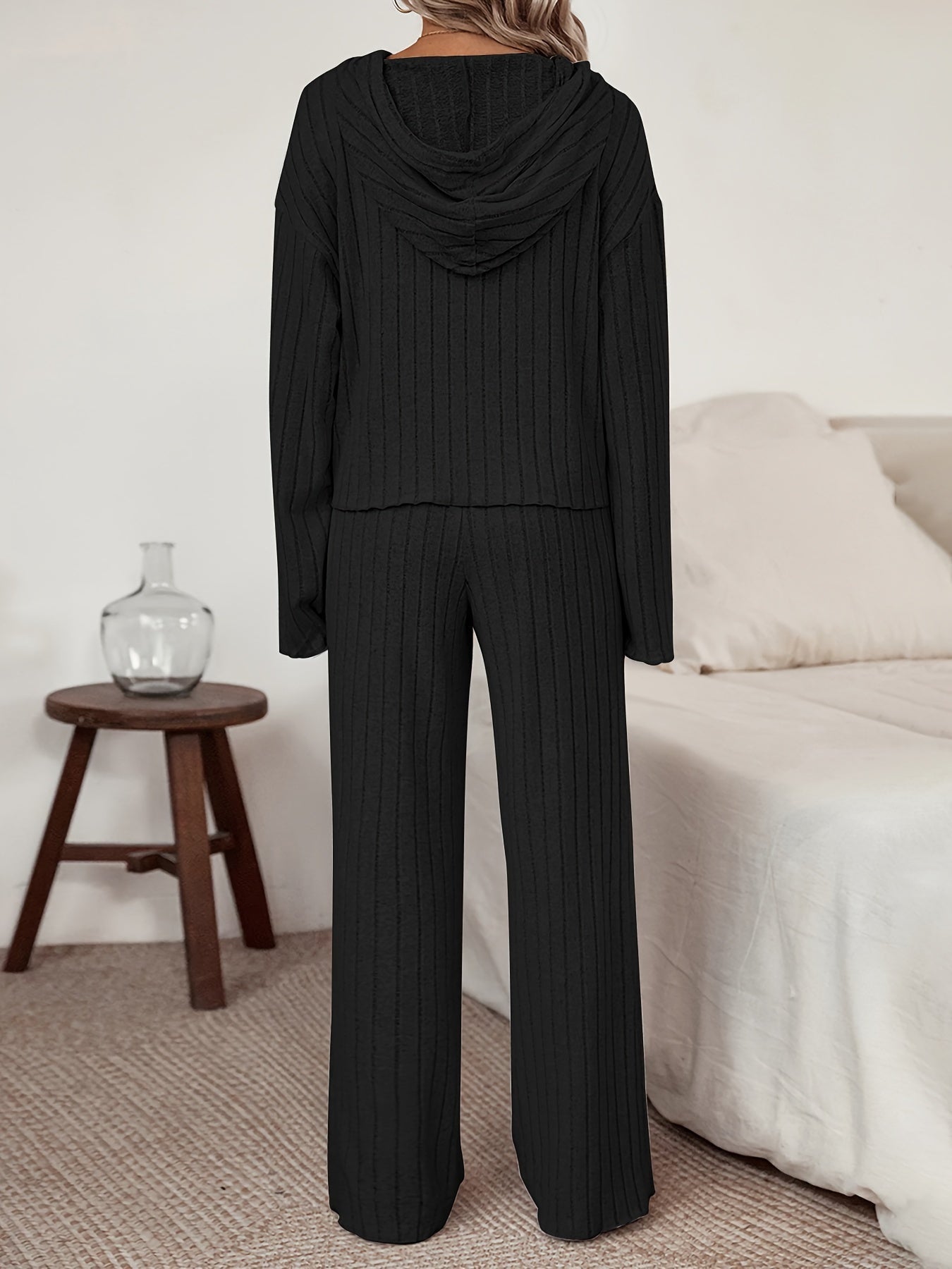 Damen Freizeit-Uni-Farbener Kapuzenpullover und Gerade-Jogginghosen mit Kordelzug | Ideal für Active Wear