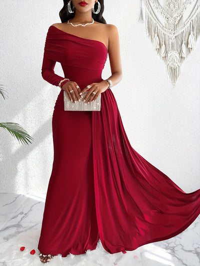 Stilvolles Baumwollkleid mit asymmetrischem Schnitt, schulterfreiem Design und Maxi-Länge für Damen | Ideal für den Sommer