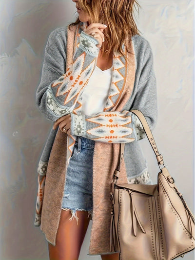 Lässiger Geo-Muster Wollstrick Cardigan für Damen | Ideal für den Winter