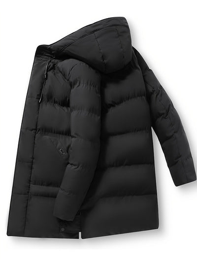Warmer schwarzer Steppmantel mit Kapuze für Herren | Ideal für den Winter