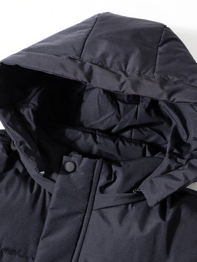 Warmer schwarzer dicker Steppmantel mit Kapuze für Herren | Ideal für den Winter