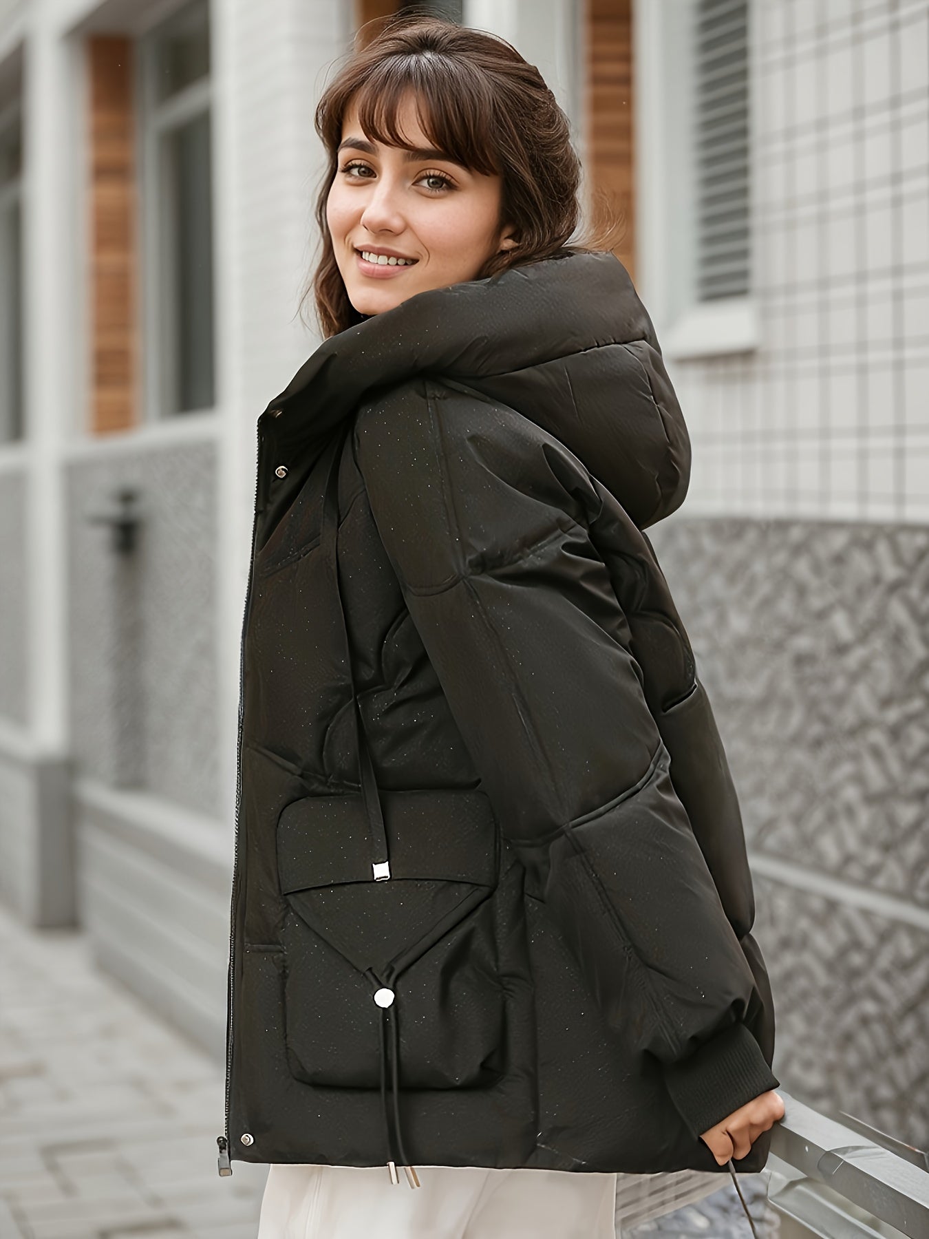 Lässiger Wintermantel Mit Kapuze Und Reißverschluss Für Damen |  Ideal für den Winter