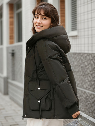 Lässiger Wintermantel Mit Kapuze Und Reißverschluss Für Damen |  Ideal für den Winter