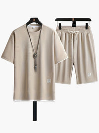 Herren-Freizeitset mit Kurzarmhemd und Shorts in Beige